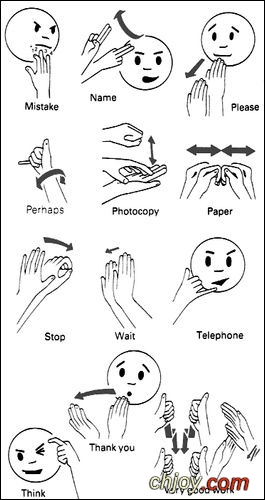 Some of the English words in sign language 